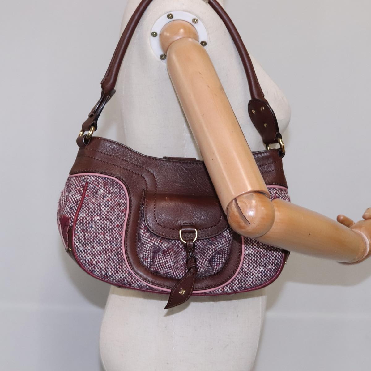 Céline Burgundy Tweed Shoulder Bag (Pre-Owned)