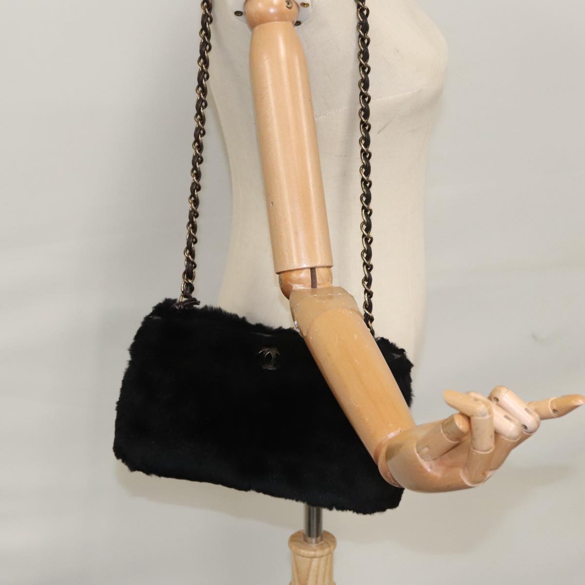 Chanel Coco Mark Black Faux Fur Shoulder Bag (Pre-Owned)