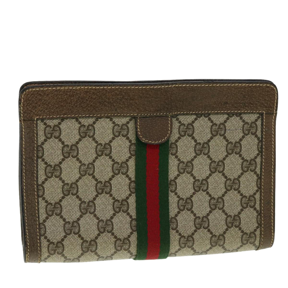 Gucci Ophidia Beige Canvas Clutch Bag (Pre-Owned)