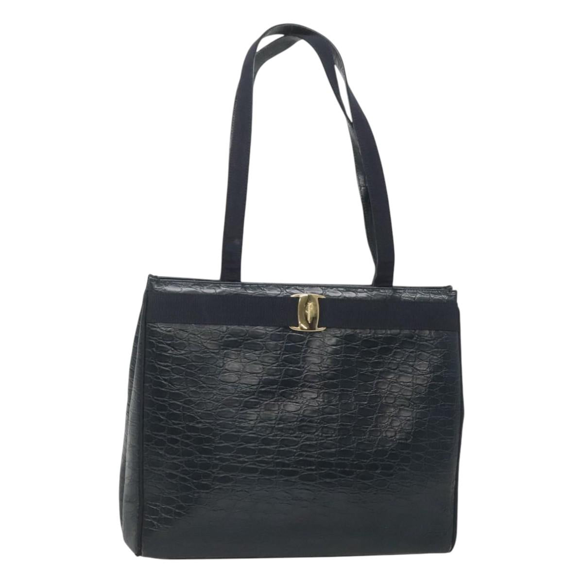 Salvatore Ferragamo Vara Navy Leather Shoulder Bag (Pre-Owned)