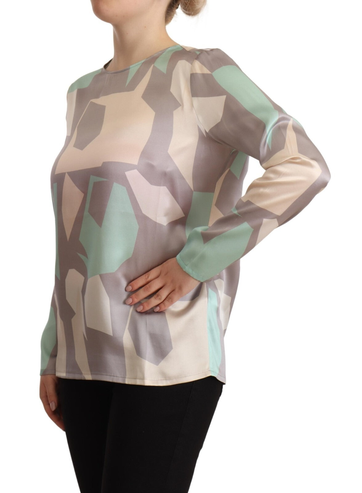 Fabiana Filippi Multicolor Silk Long Sleeves Round Neck Top Women's Blouse (Pre-Owned)