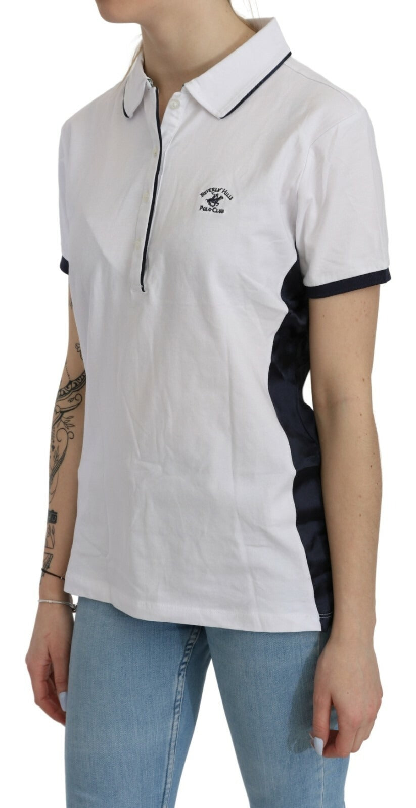 Beverly Hills Cotton White Collared Short Sleeve Women's Top