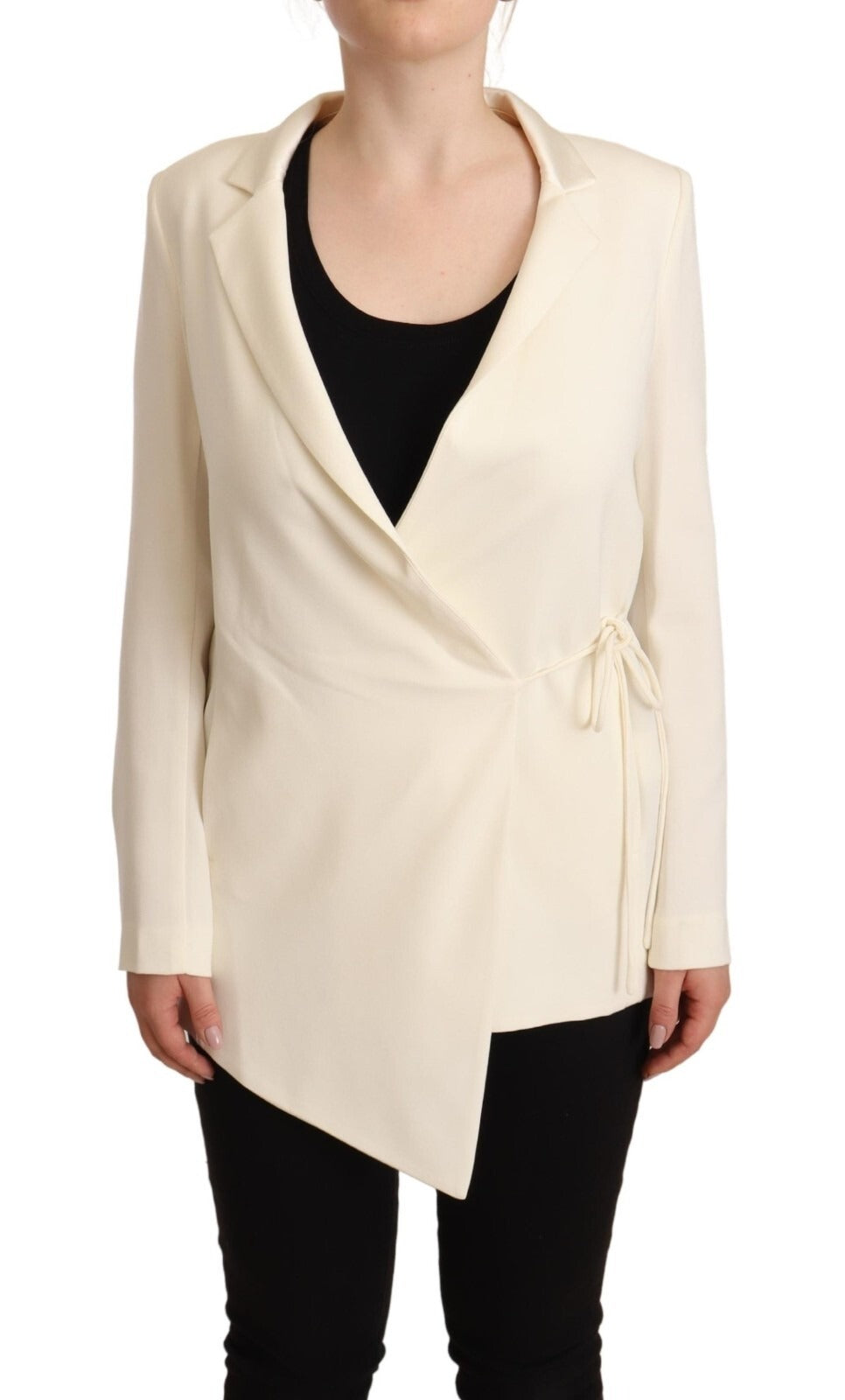 Patrizia Pepe Wrap Off White Long Sleeves Viscose Blazer Women's Jacket (Pre-Owned)