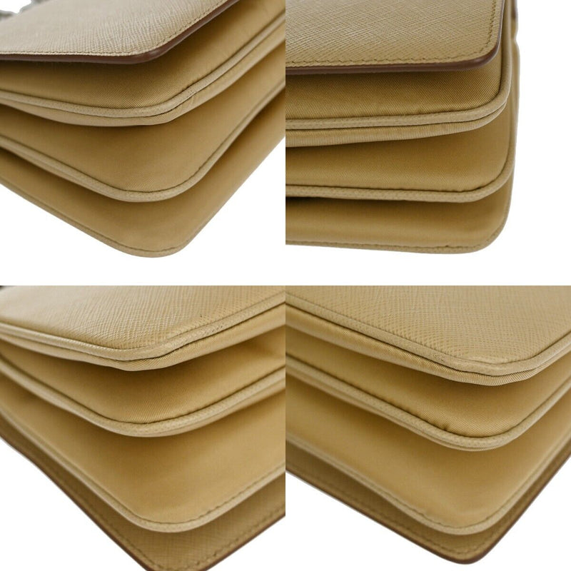 Prada Saffiano Beige Leather Shoulder Bag (Pre-Owned)