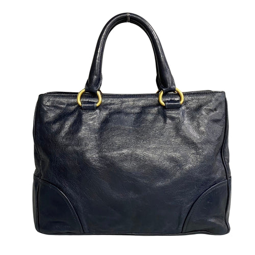 Prada Vitello Navy Leather Tote Bag (Pre-Owned)