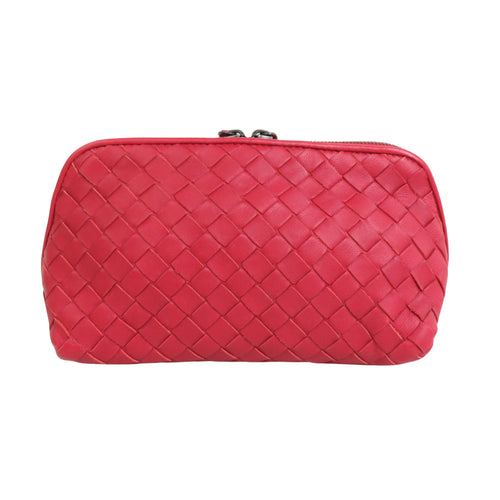 Bottega Veneta Intrecciato Red Leather Clutch Bag (Pre-Owned)
