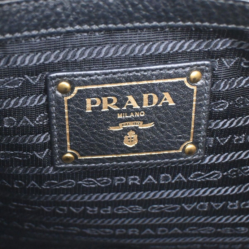 Prada Vitello Black Leather Shoulder Bag (Pre-Owned)
