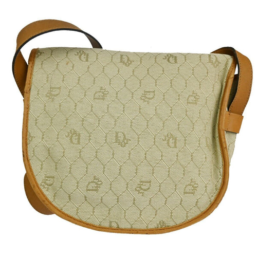 Dior Honeycomb Beige Canvas Shoulder Bag (Pre-Owned)