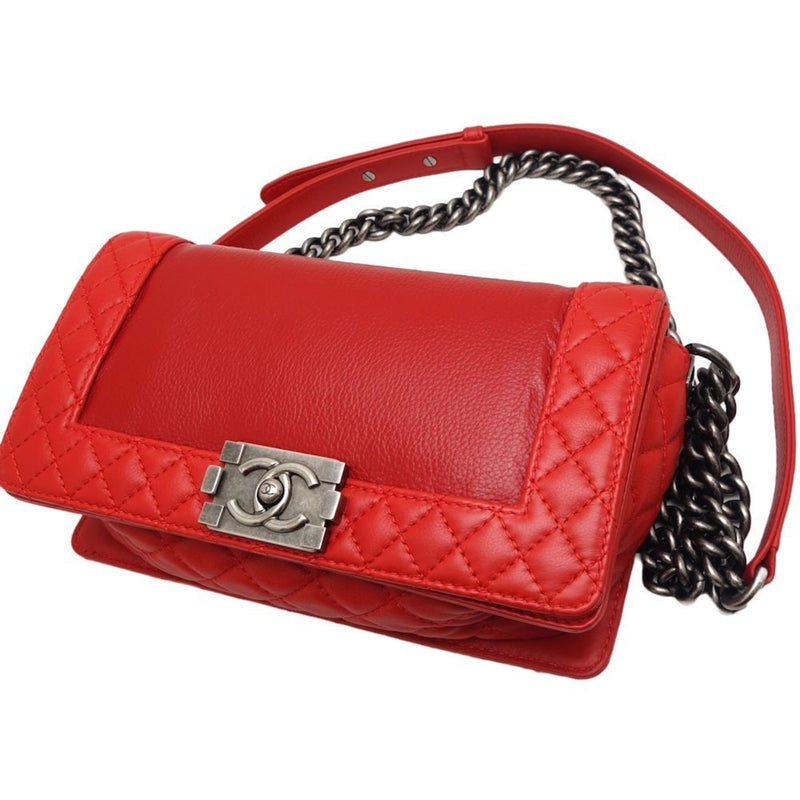 Chanel Boy Red Leather Shopper Bag (Pre-Owned)