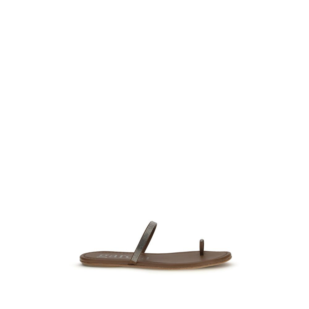 Pedro García Brown Silk Flat Women's Sandals