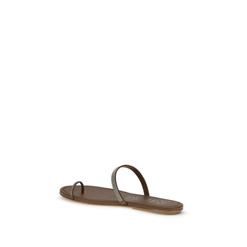 Pedro García Brown Silk Flat Women's Sandals