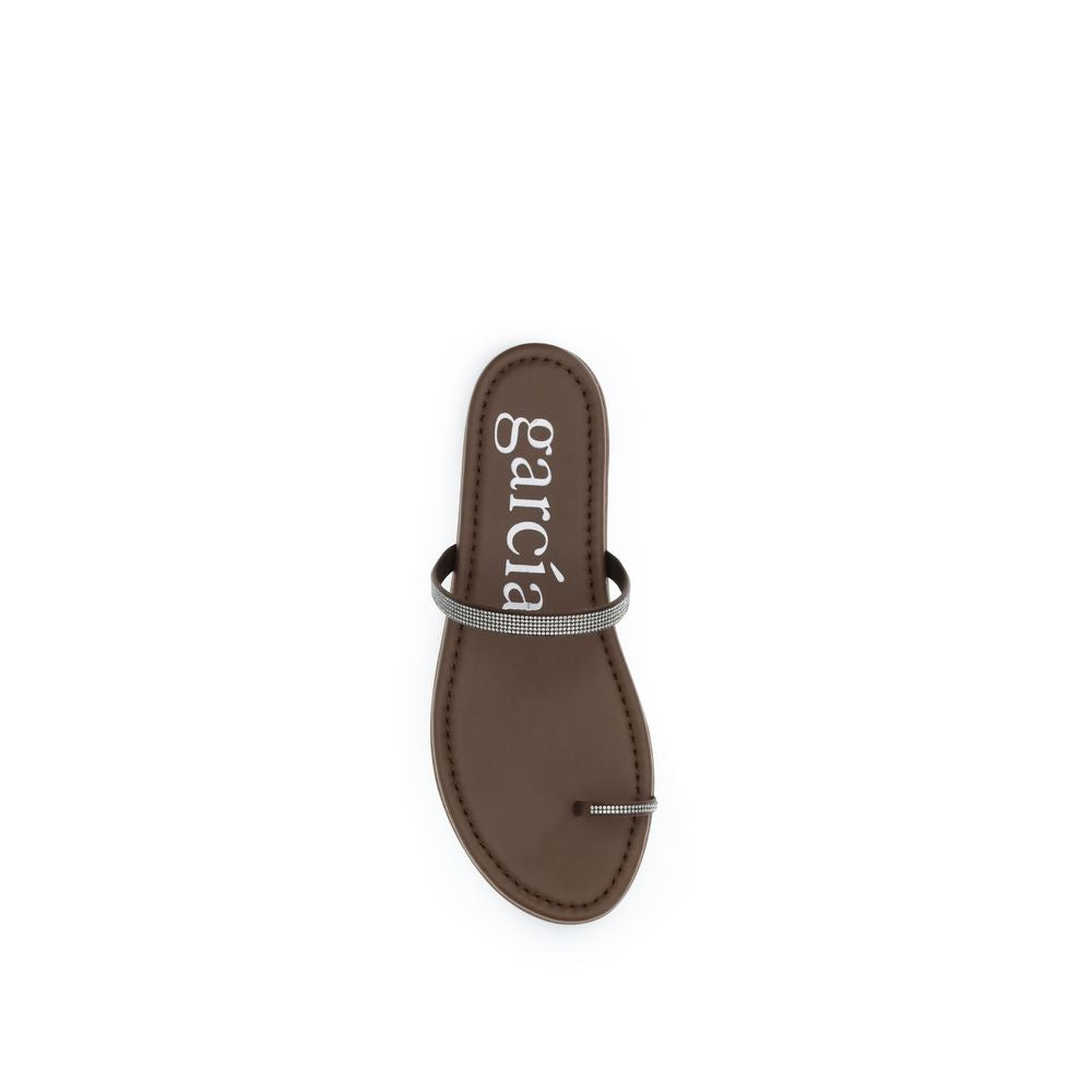 Pedro García Brown Silk Flat Women's Sandals