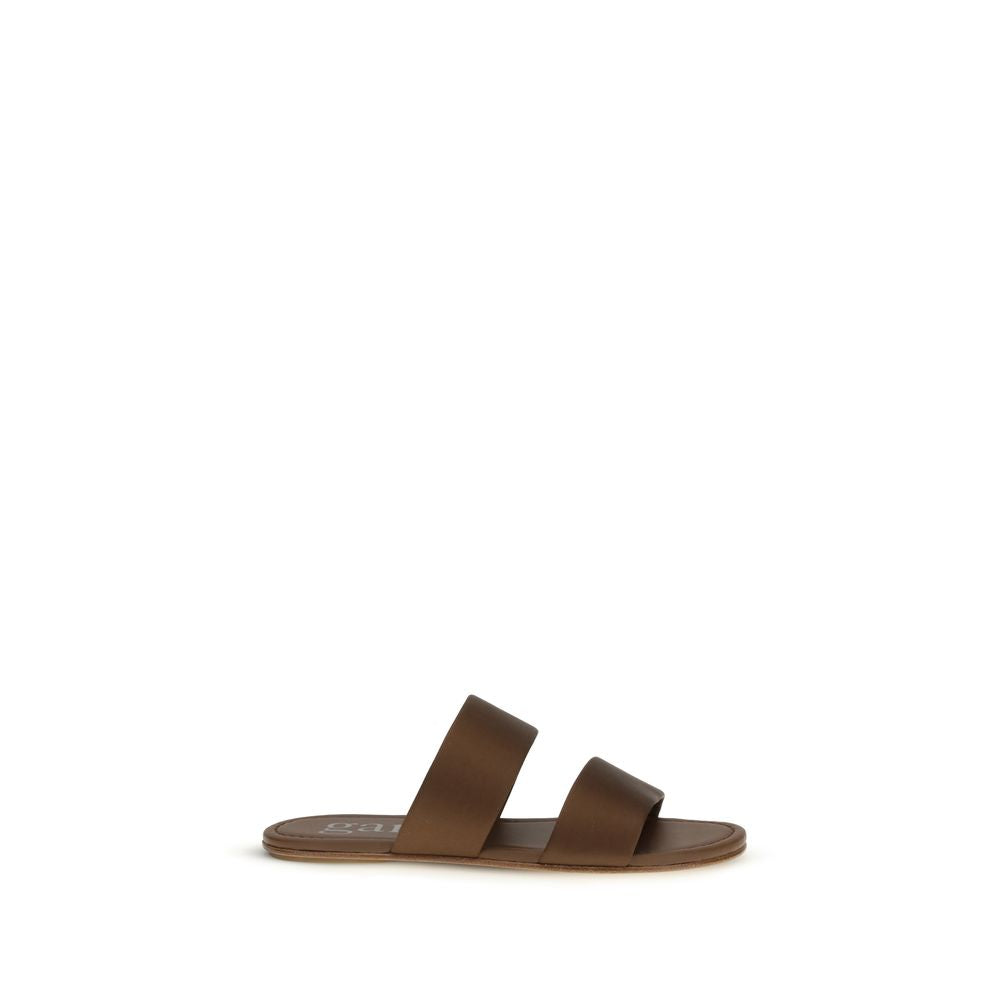 Pedro García Brown Silk Flat Women's Sandals