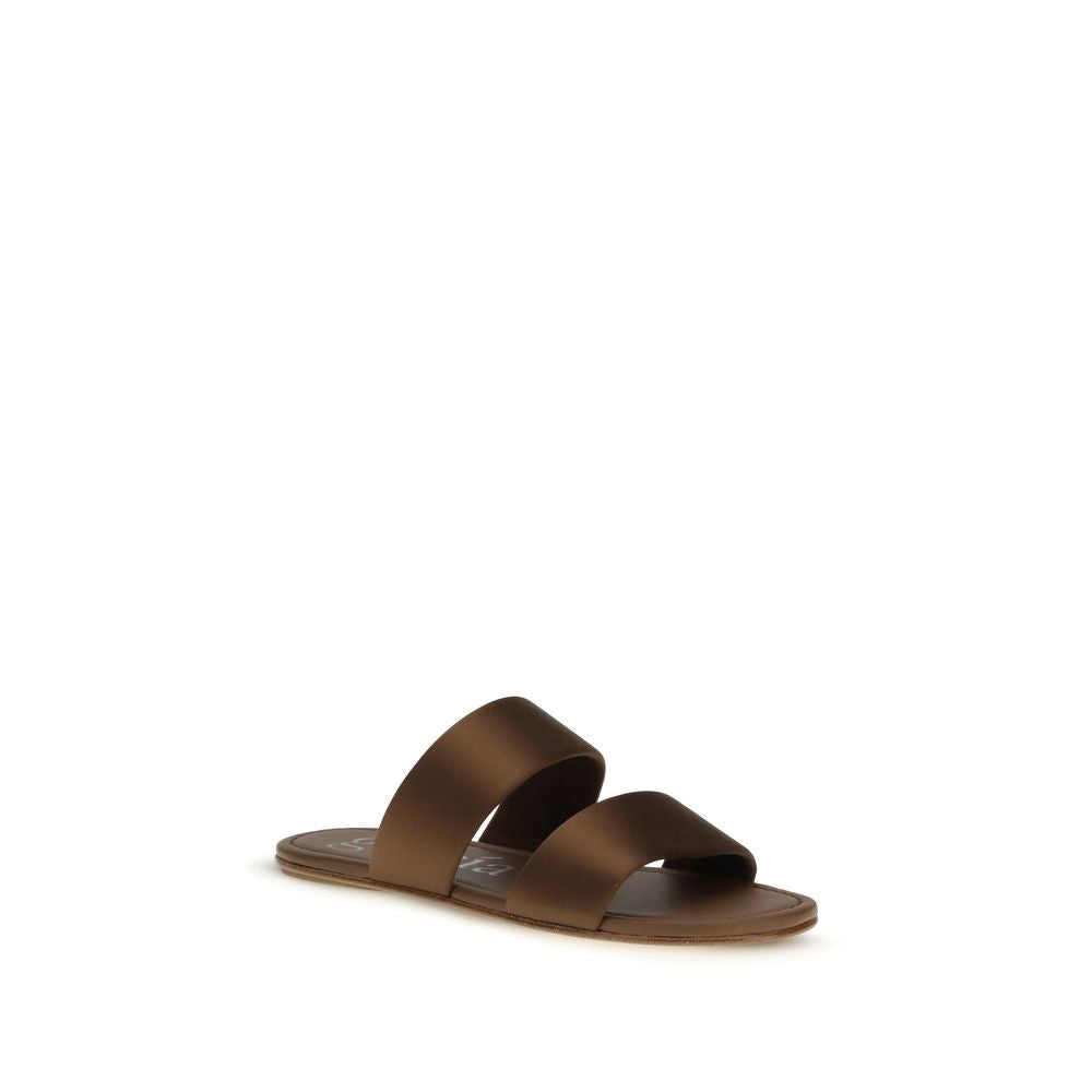 Pedro García Brown Silk Flat Women's Sandals