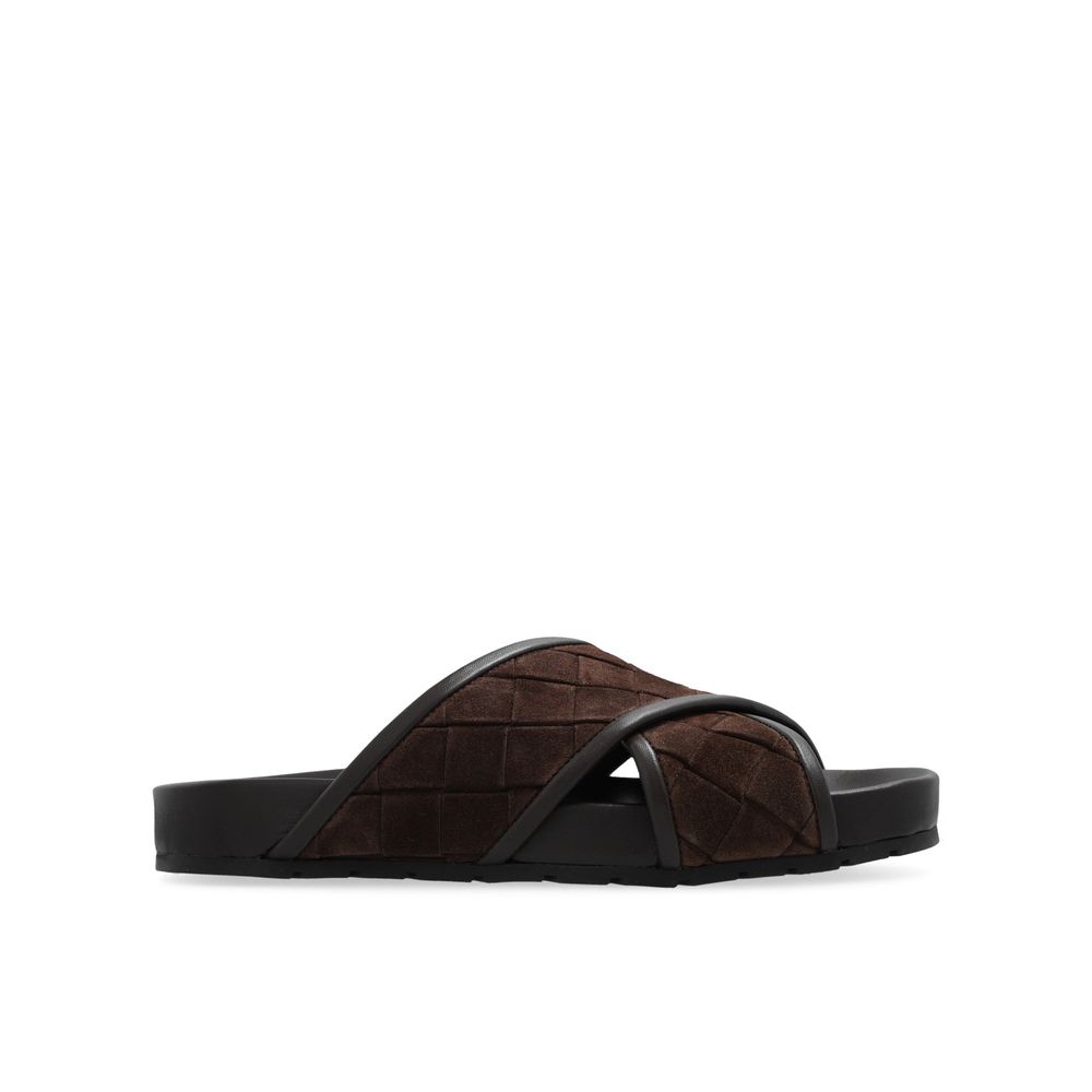 Bottega Veneta Brown Lamb Leather Flat Men's Sandals