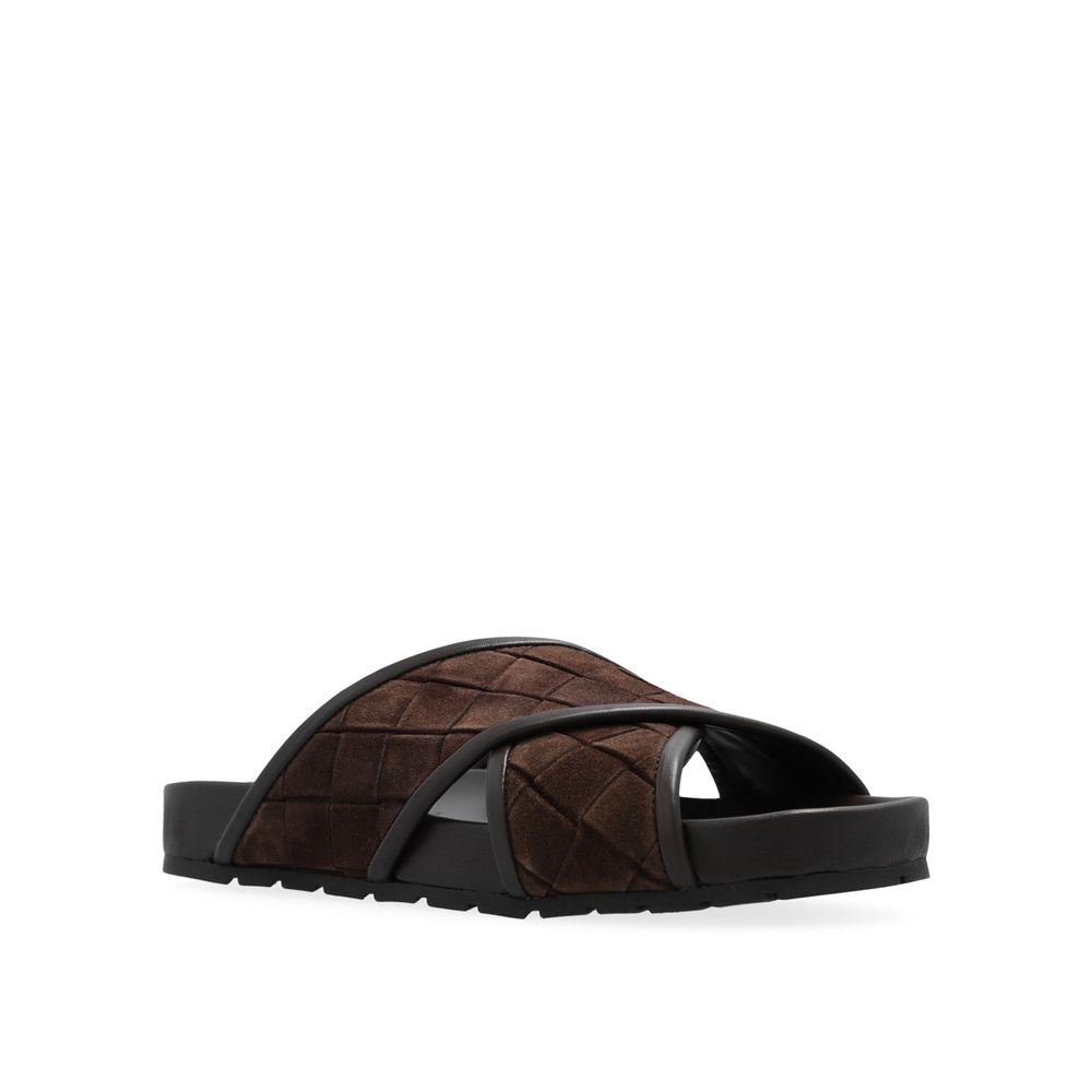 Bottega Veneta Brown Lamb Leather Flat Men's Sandals
