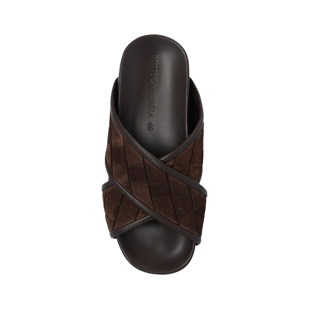 Bottega Veneta Brown Lamb Leather Flat Men's Sandals