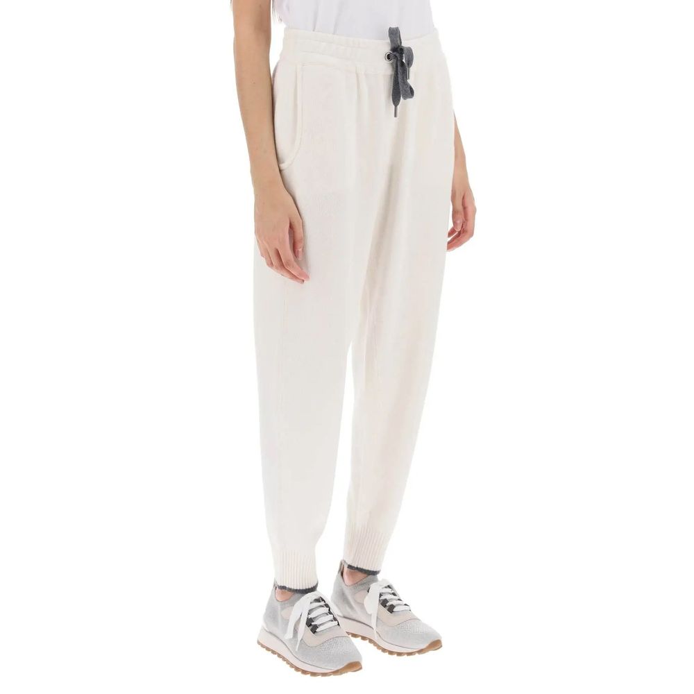 Brunello Cucinelli White Cashmere Athletic Women's Pants