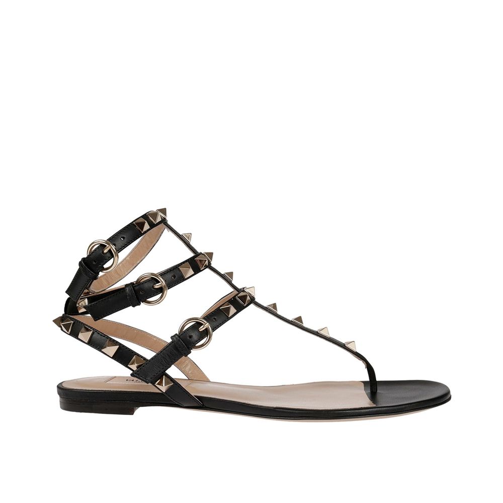 Valentino Garavani Black Calfskin Flat Women's Sandals