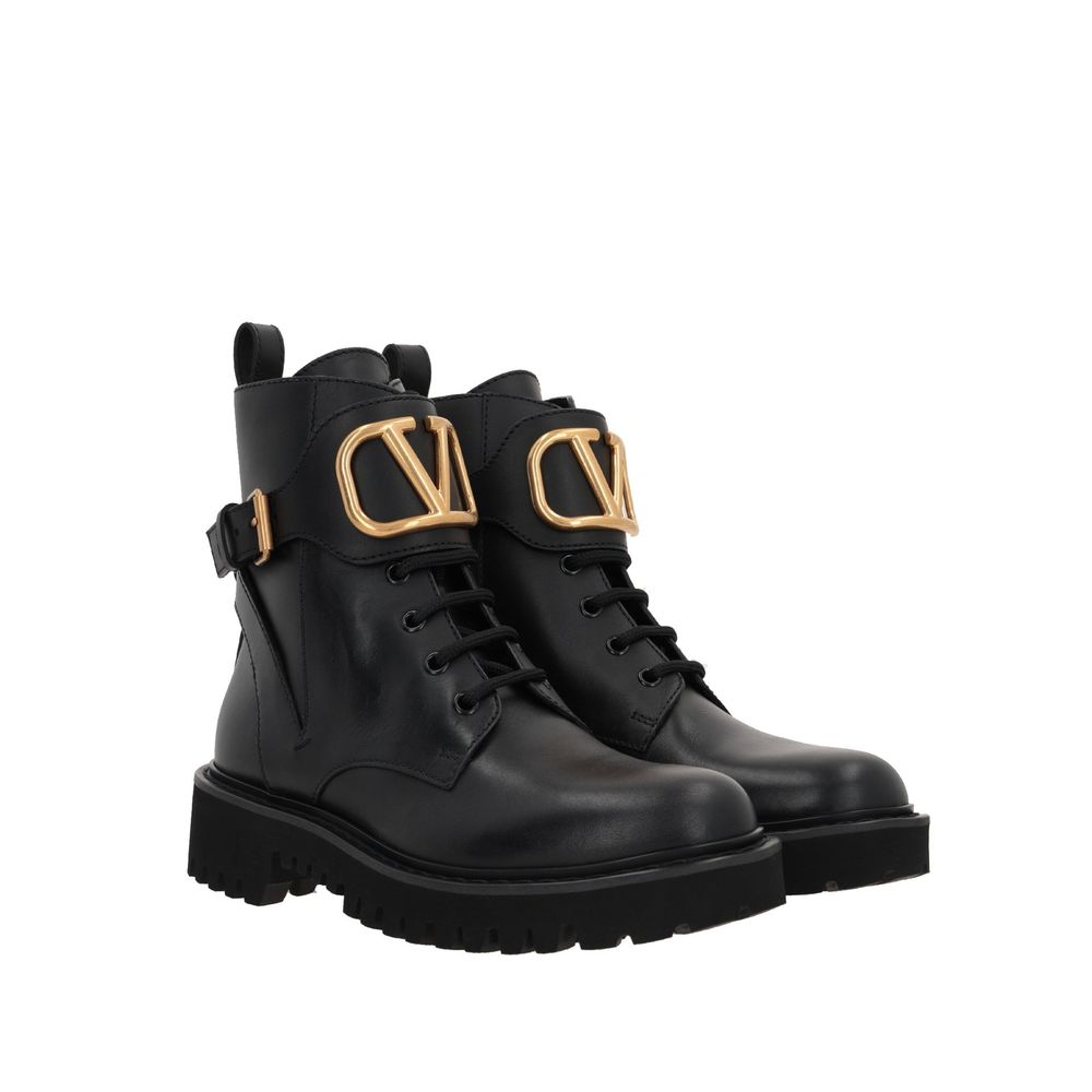 Valentino Garavani Black Calfskin Lace-Up Women's Boots