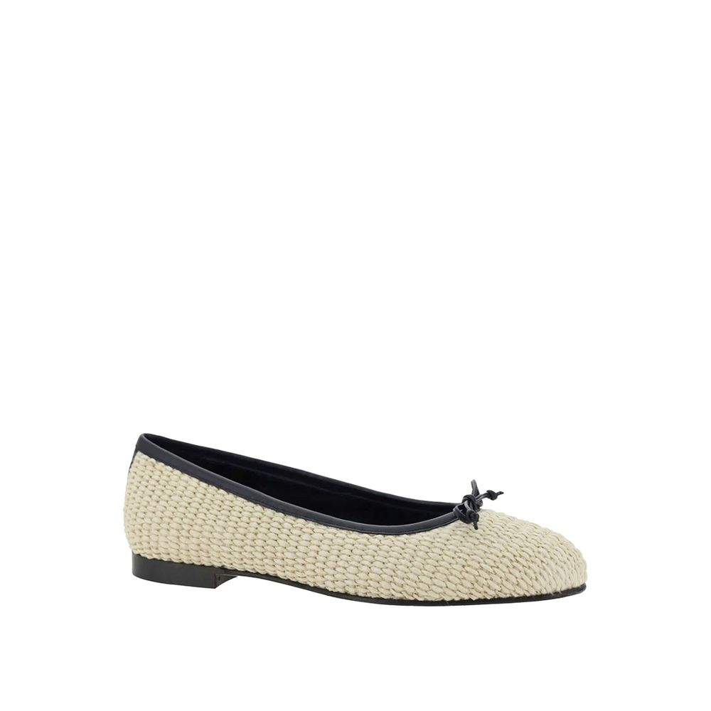 Manolo Blahnik Beige Raffia Ballet Women's Flats