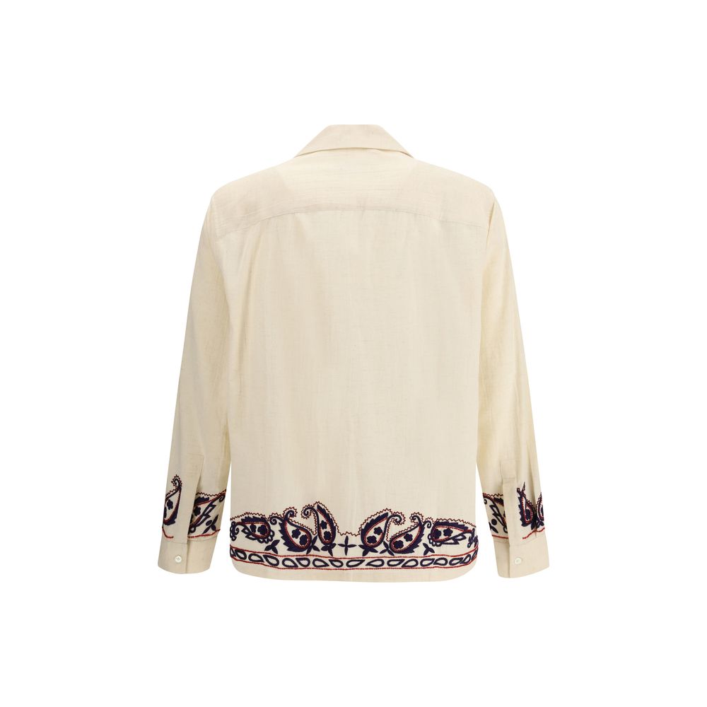 Baziszt Beige Silk Pattern Men's Shirt