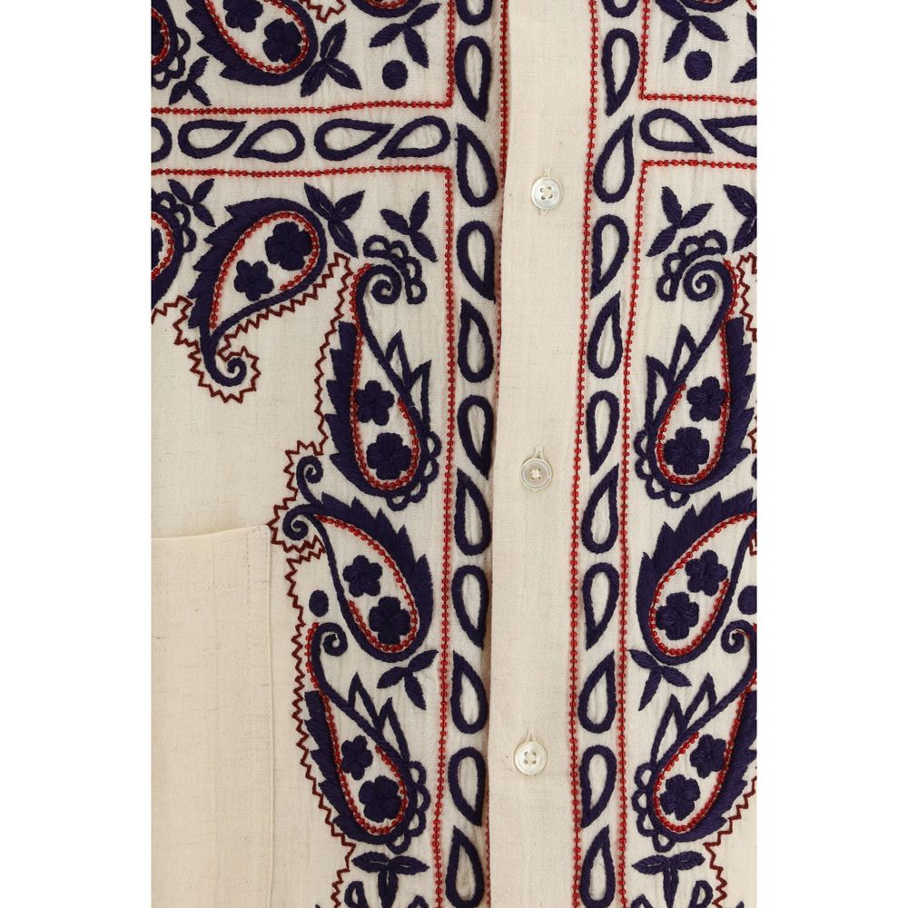 Baziszt Beige Silk Pattern Men's Shirt