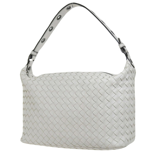 Bottega Veneta Intrecciato White Leather Shoulder Bag (Pre-Owned)