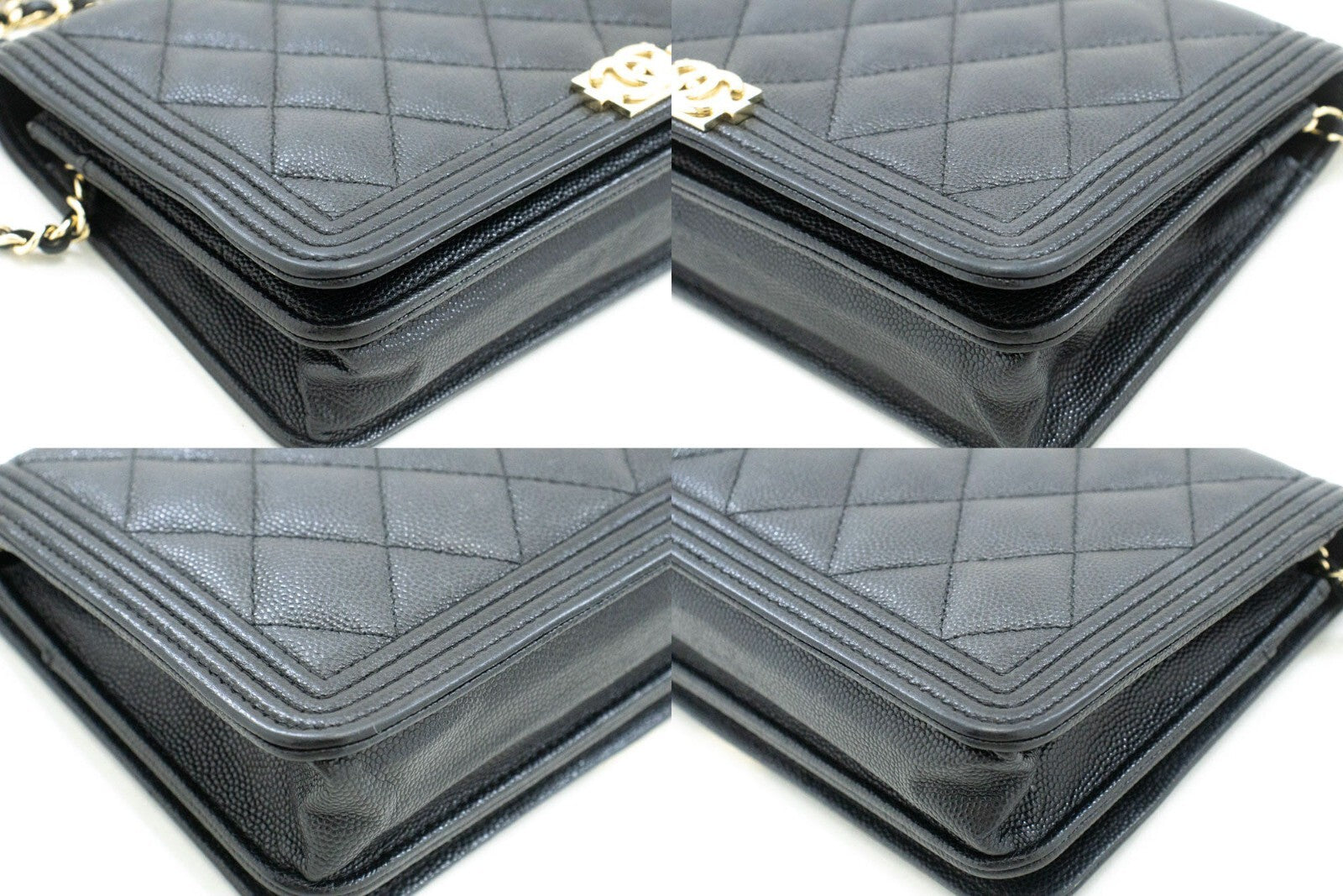 Chanel Boy Wallet On Chain Quilted Caviar Black Calfskin Wallets Accessory (Pre-Owned)