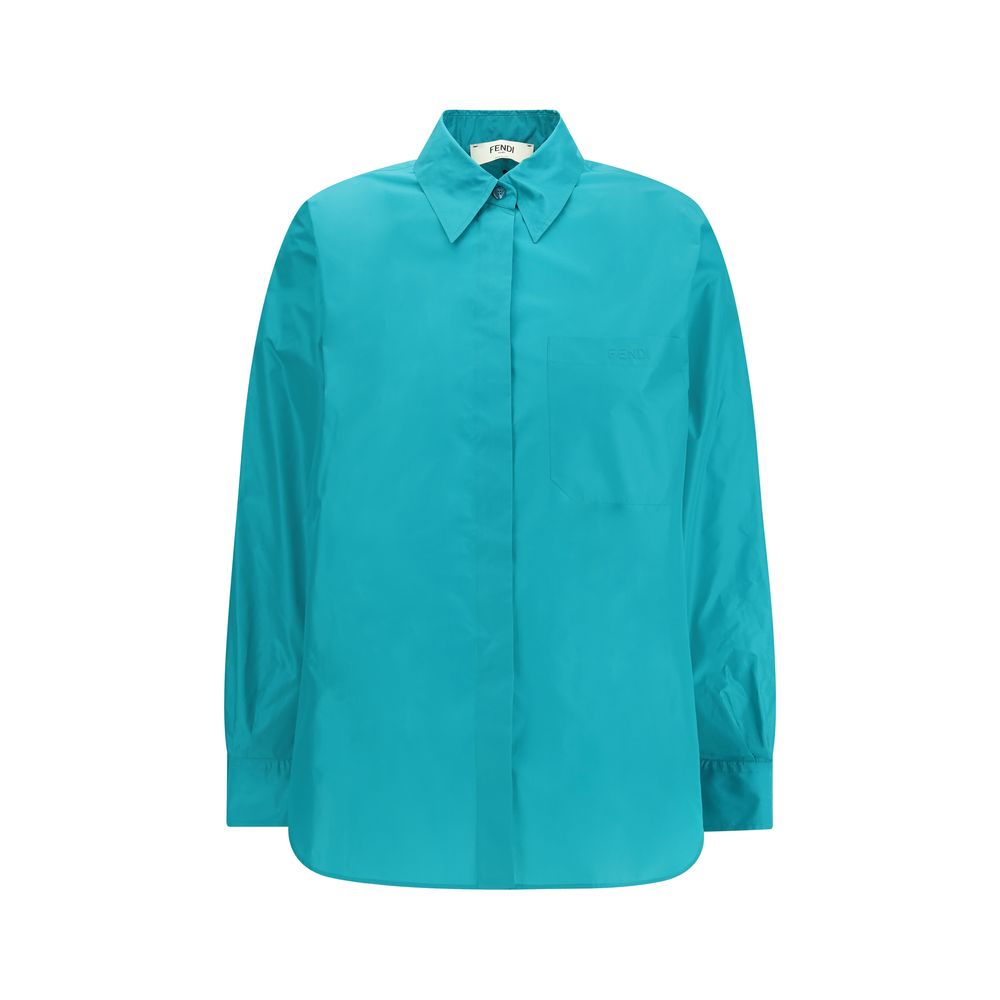 Fendi Blue Silk Dress Women's Shirt