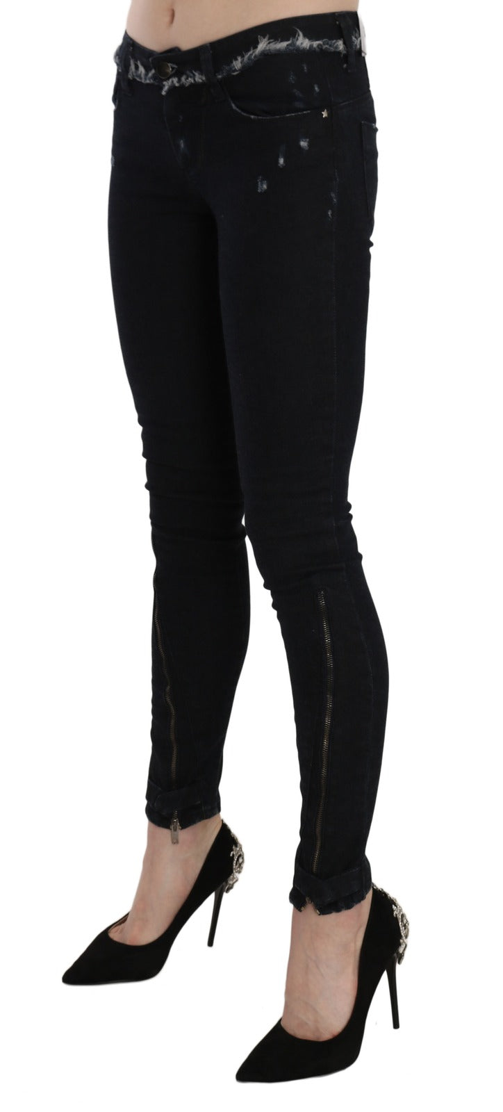 Costume National Black Low Waist Zipper Leg Skinny Denim Women's Jeans