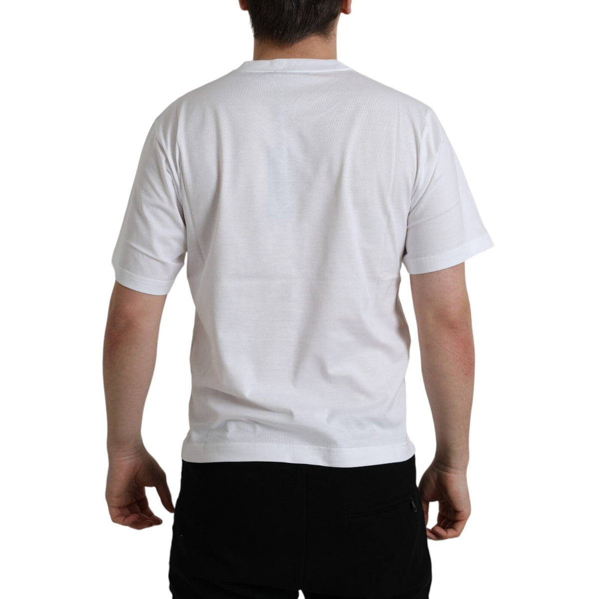 Dolce & Gabbana White Logo Patch Cotton Crew Neck Men's T-shirt (Pre-Owned)