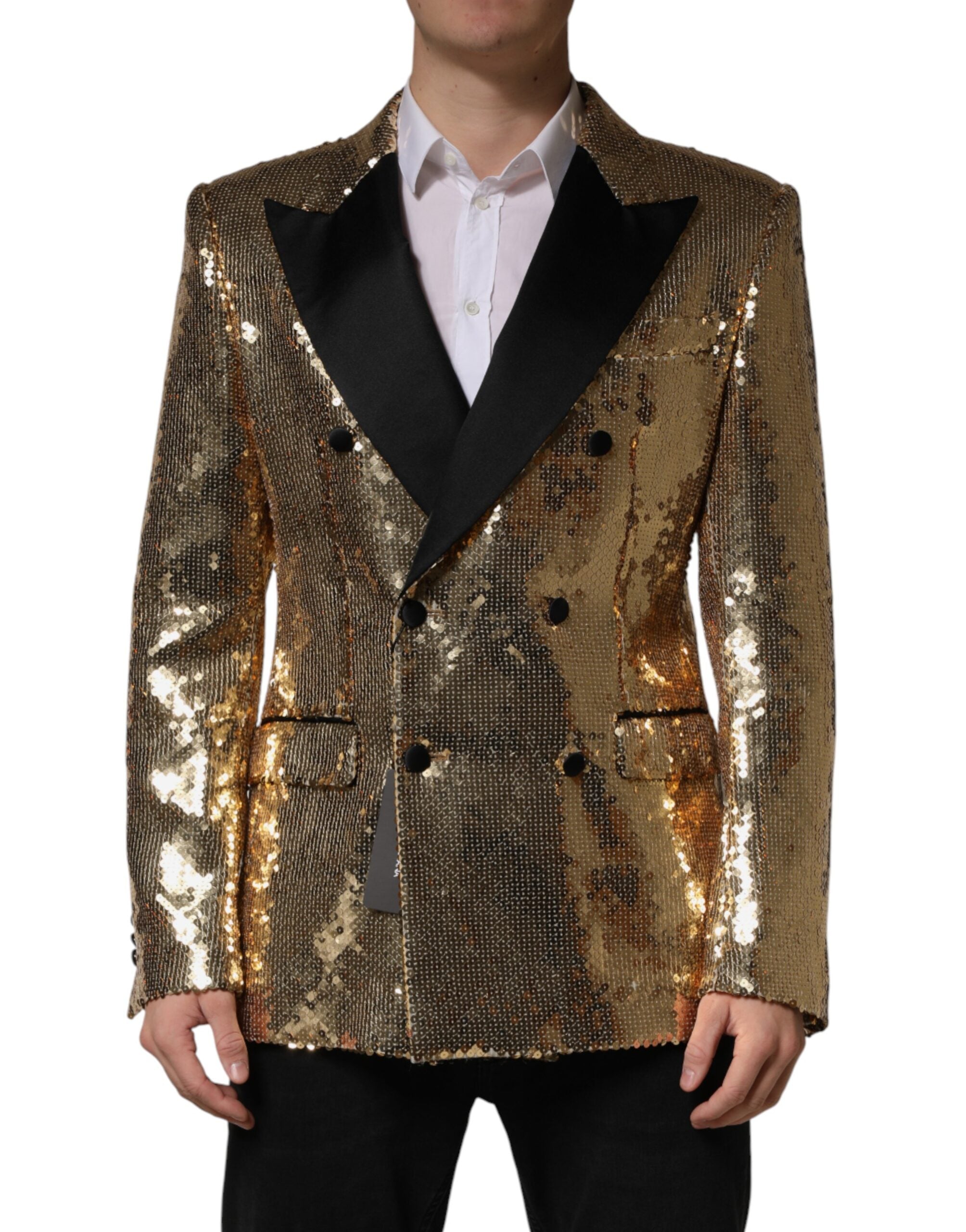 Dolce & Gabbana Gold Sequined Double Breasted Jacket Men's Blazer (Pre-Owned)
