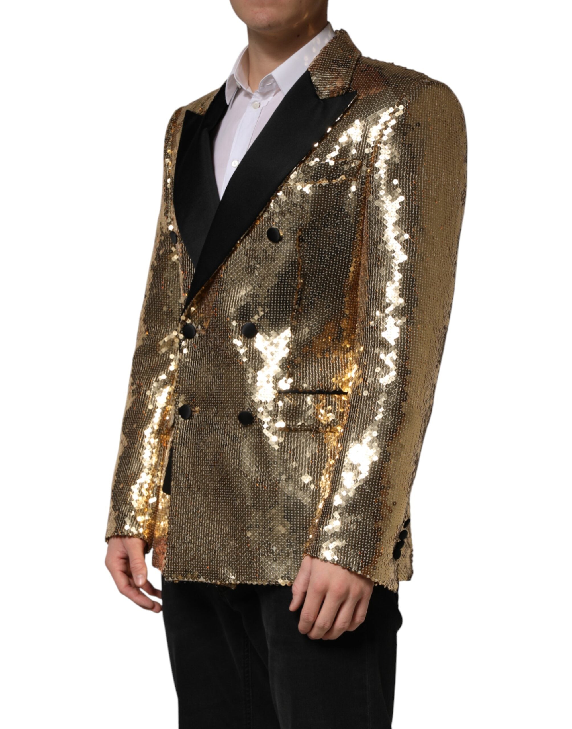 Dolce & Gabbana Gold Sequined Double Breasted Jacket Men's Blazer (Pre-Owned)