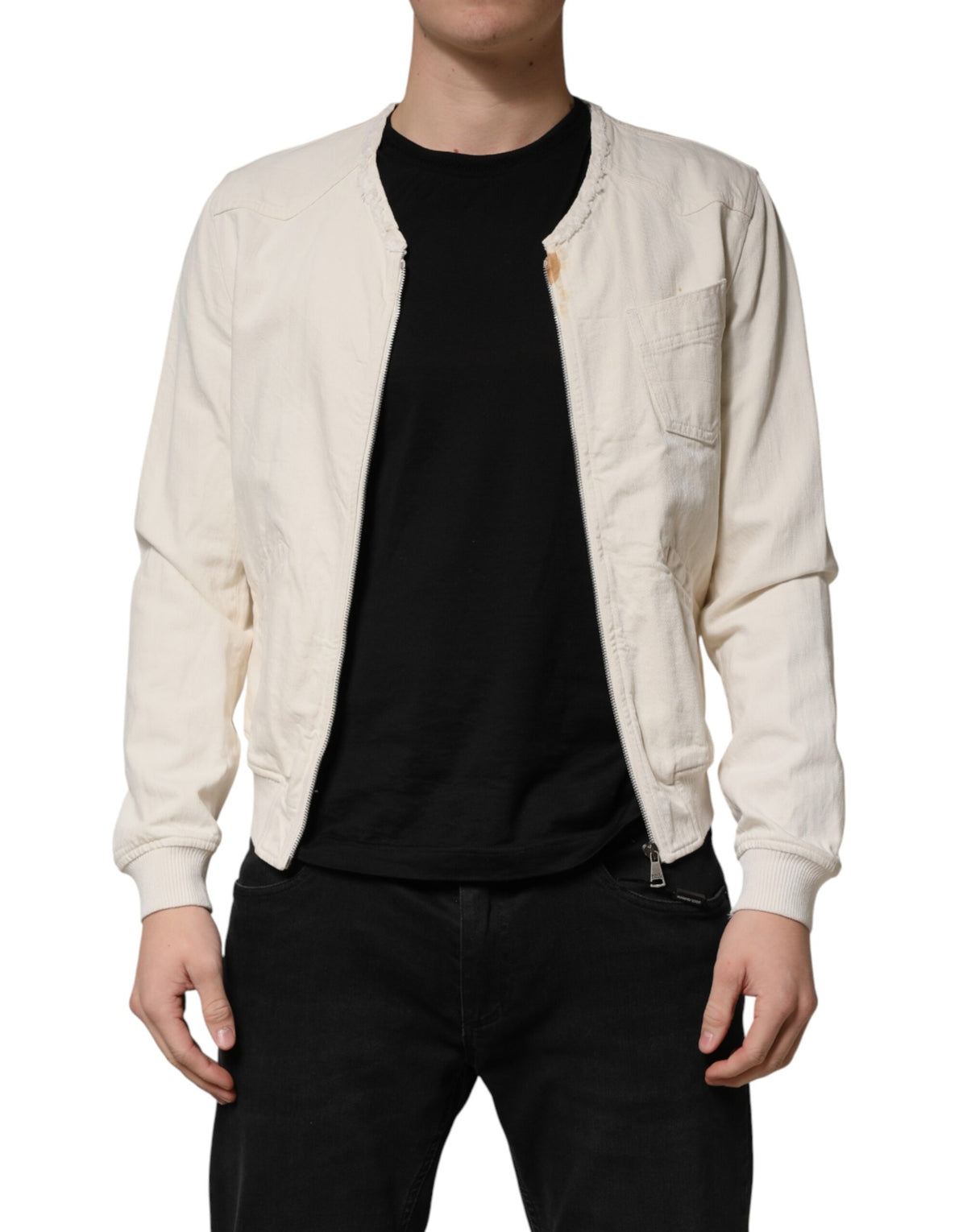 Dolce & Gabbana Off White Cotton Full Zip Denim Men Blouson Men's Jacket (Pre-Owned)