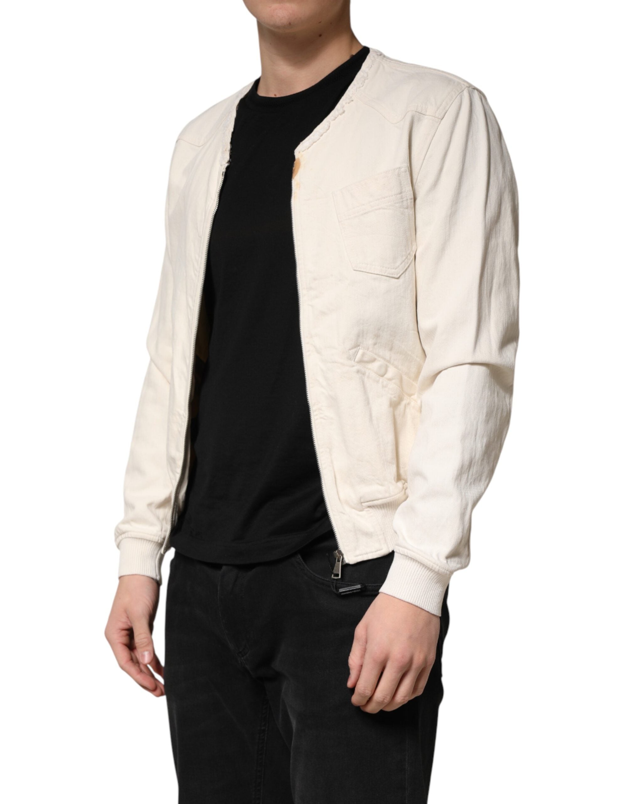 Dolce & Gabbana Off White Cotton Full Zip Denim Men Blouson Men's Jacket (Pre-Owned)