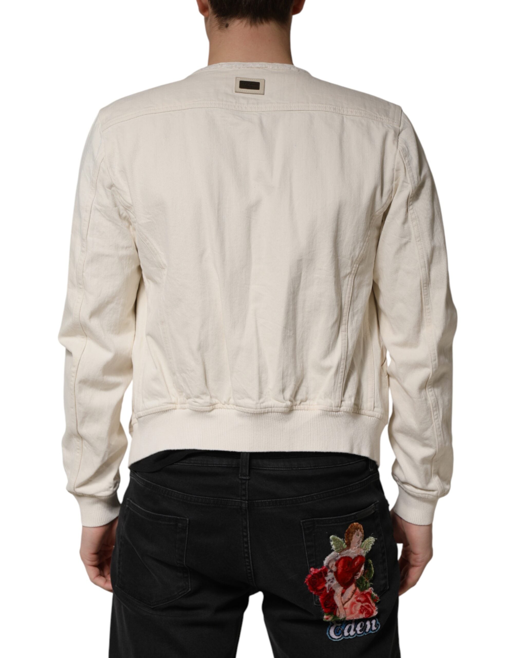 Dolce & Gabbana Off White Cotton Full Zip Denim Men Blouson Men's Jacket (Pre-Owned)