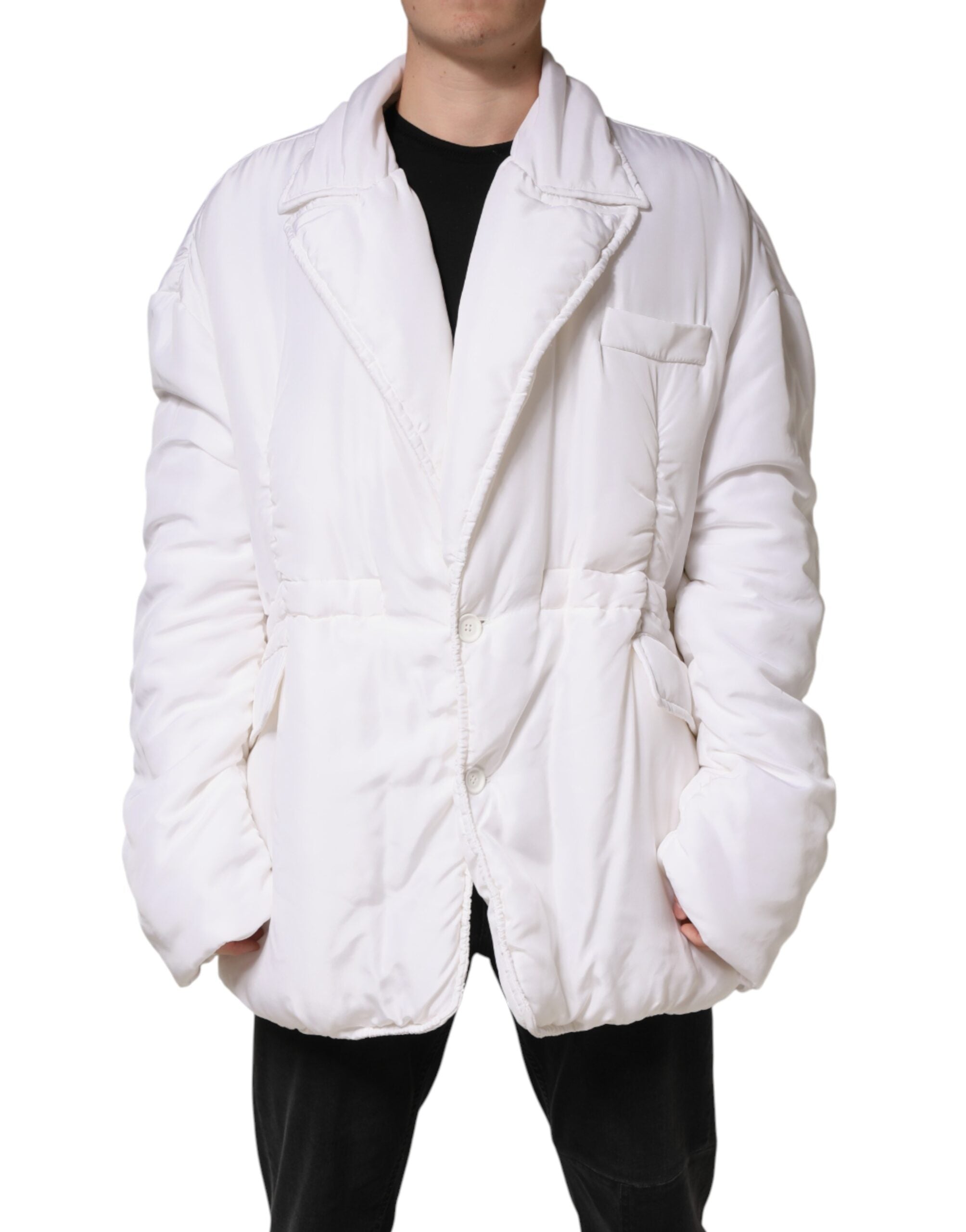 Dolce & Gabbana White Silk Padded Parka Men Coat Men's Jacket (Pre-Owned)