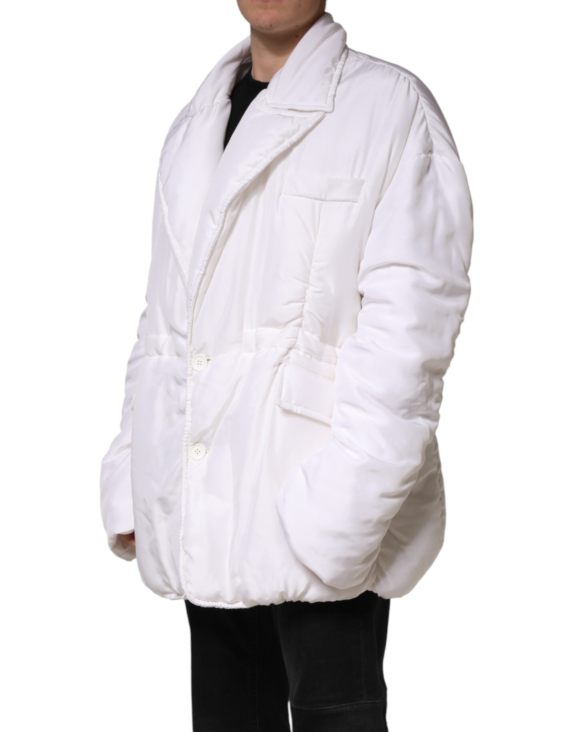 Dolce & Gabbana White Silk Padded Parka Men Coat Men's Jacket (Pre-Owned)