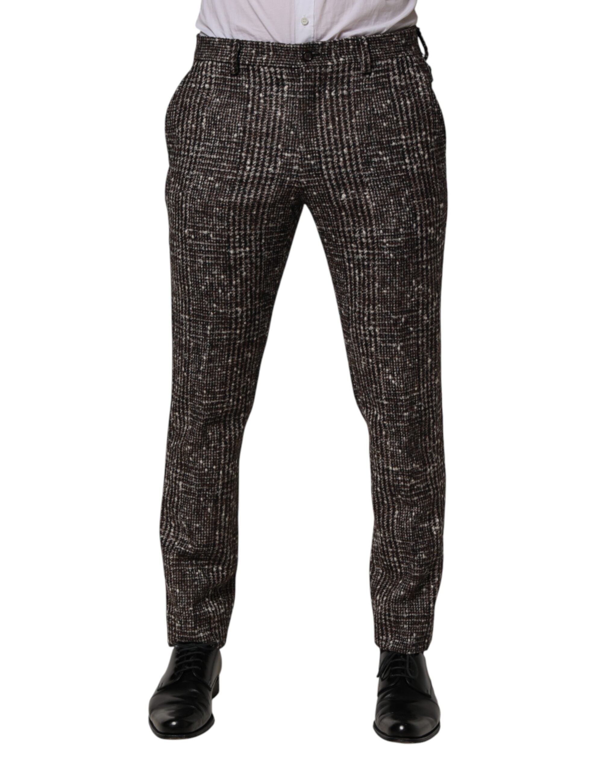 Dolce & Gabbana Brown Wool Plaid Skinny Dress Trouser Men's Pants