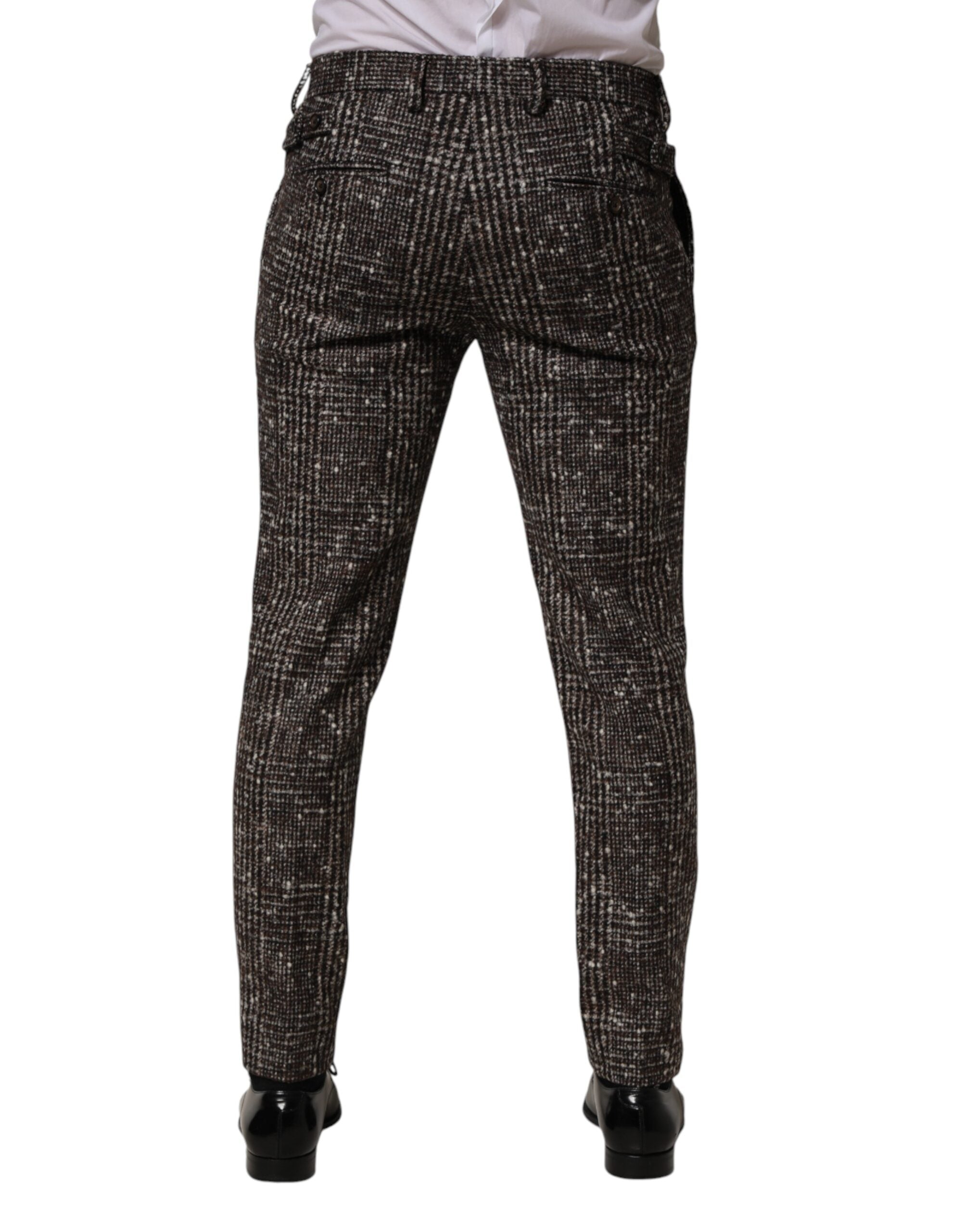 Dolce & Gabbana Brown Wool Plaid Skinny Dress Trouser Men's Pants