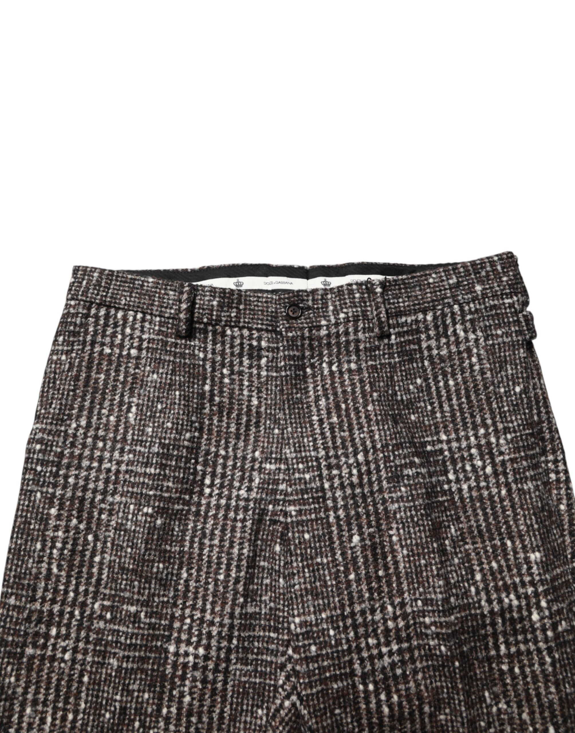 Dolce & Gabbana Brown Wool Plaid Skinny Dress Trouser Men's Pants