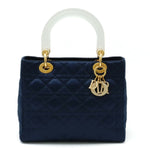 Dior Lady Dior Navy Suede Handbag (Pre-Owned)