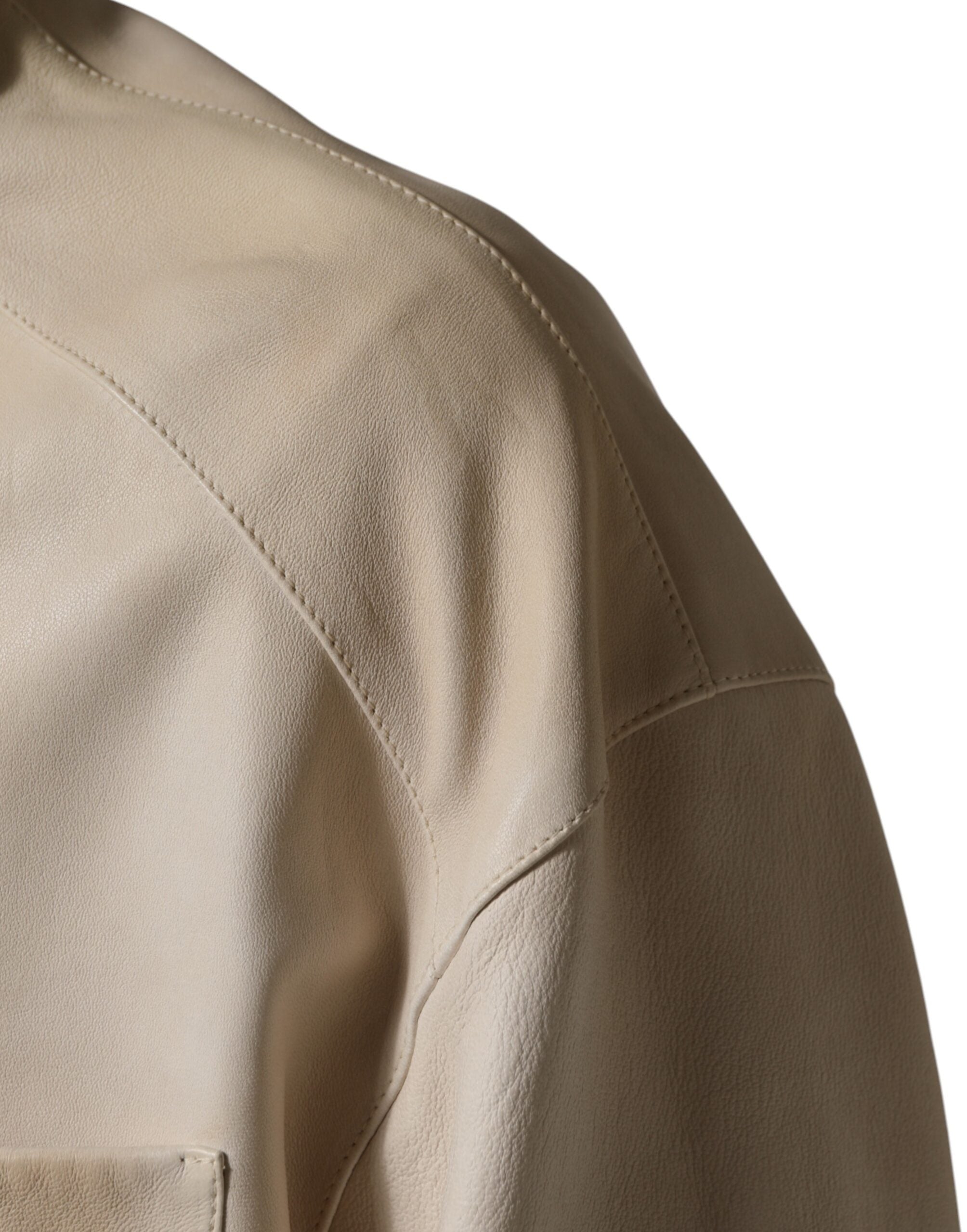 Dolce & Gabbana Beige Leather Button Down Men Casual Men's Shirt (Pre-Owned)