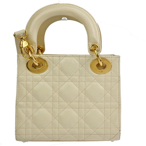 Dior Lady Dior Ecru Patent Leather Handbag (Pre-Owned)