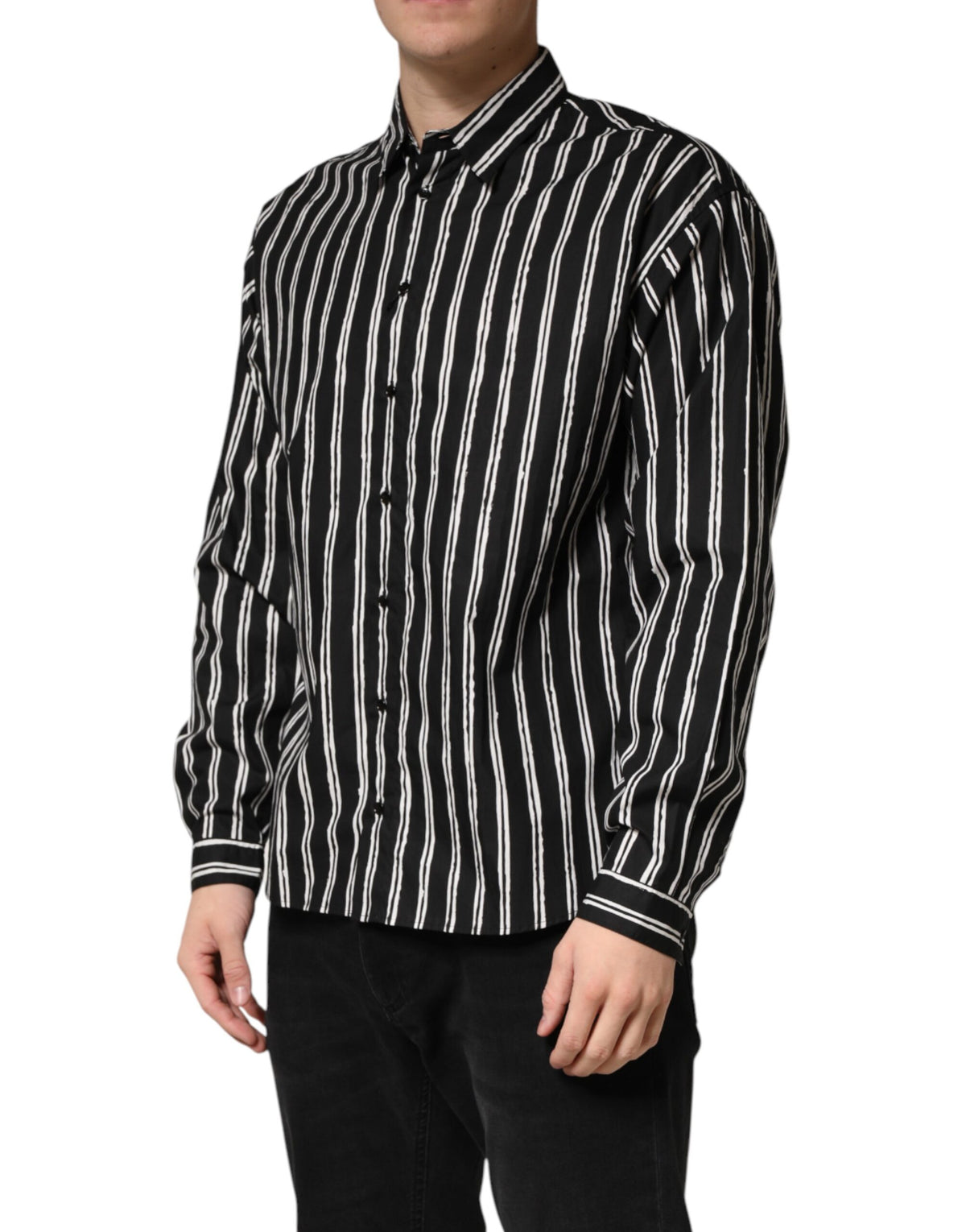 Dolce & Gabbana Black Stripes Cotton Men Formal Dress Men's Shirt