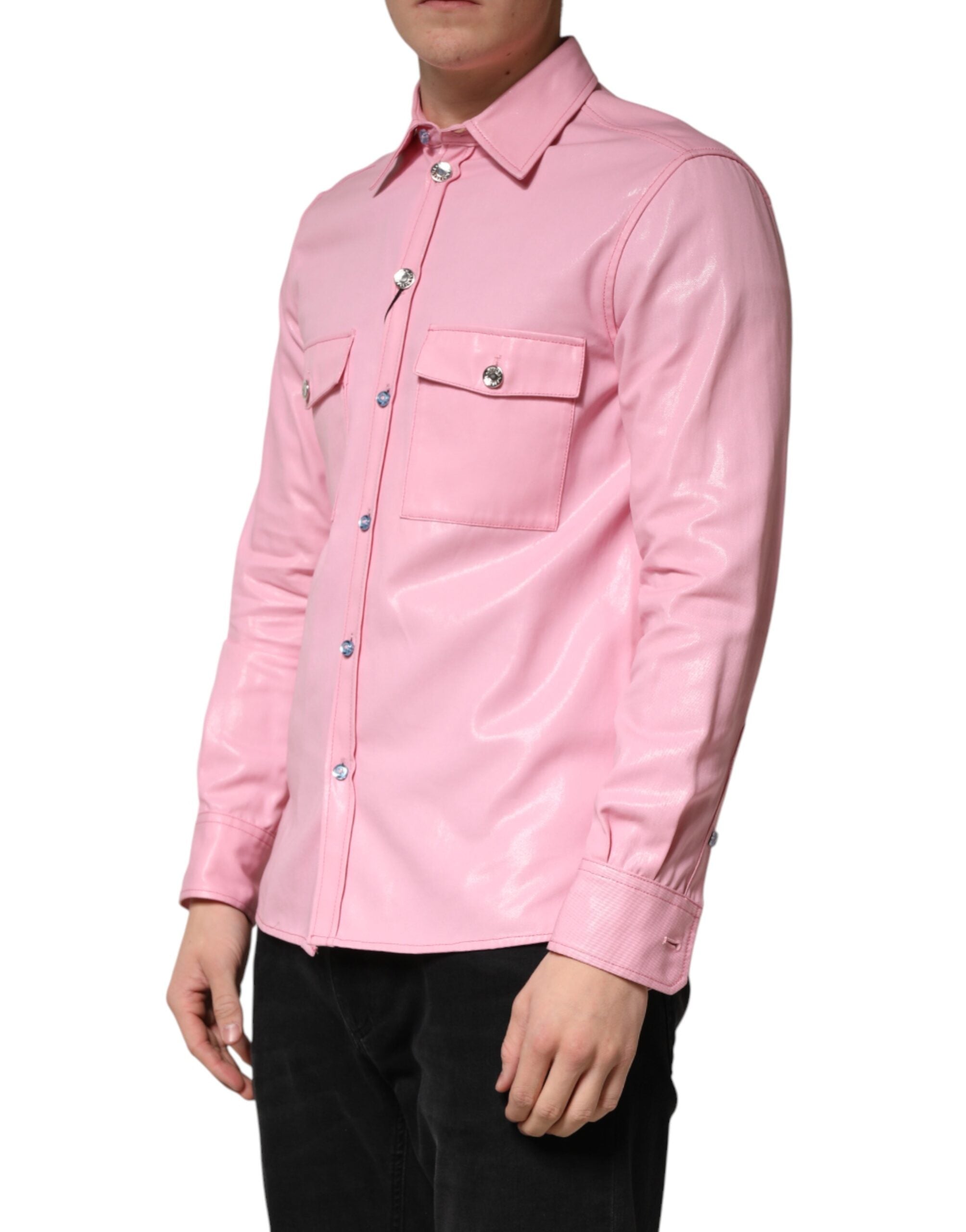 Dolce & Gabbana Pink Cotton Collared Men Button Down Men's Shirt (Pre-Owned)