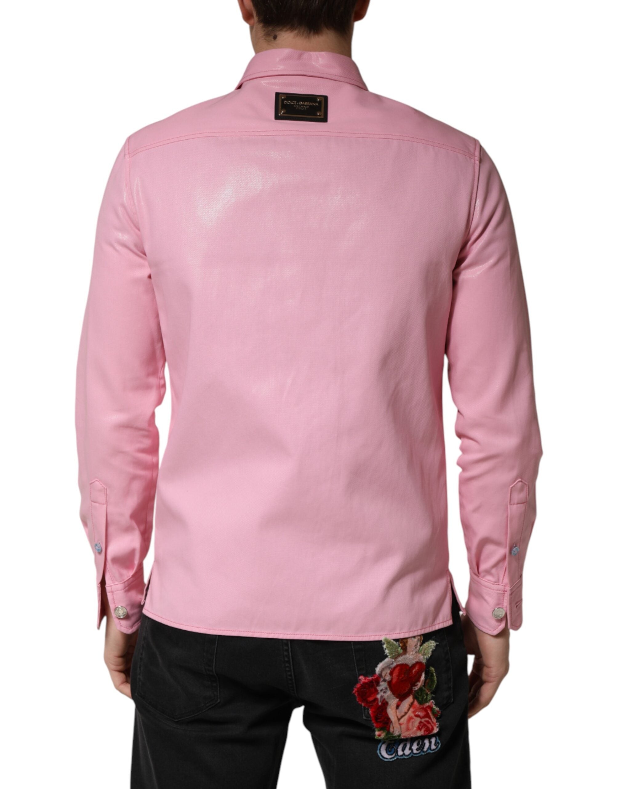 Dolce & Gabbana Pink Cotton Collared Men Button Down Men's Shirt (Pre-Owned)