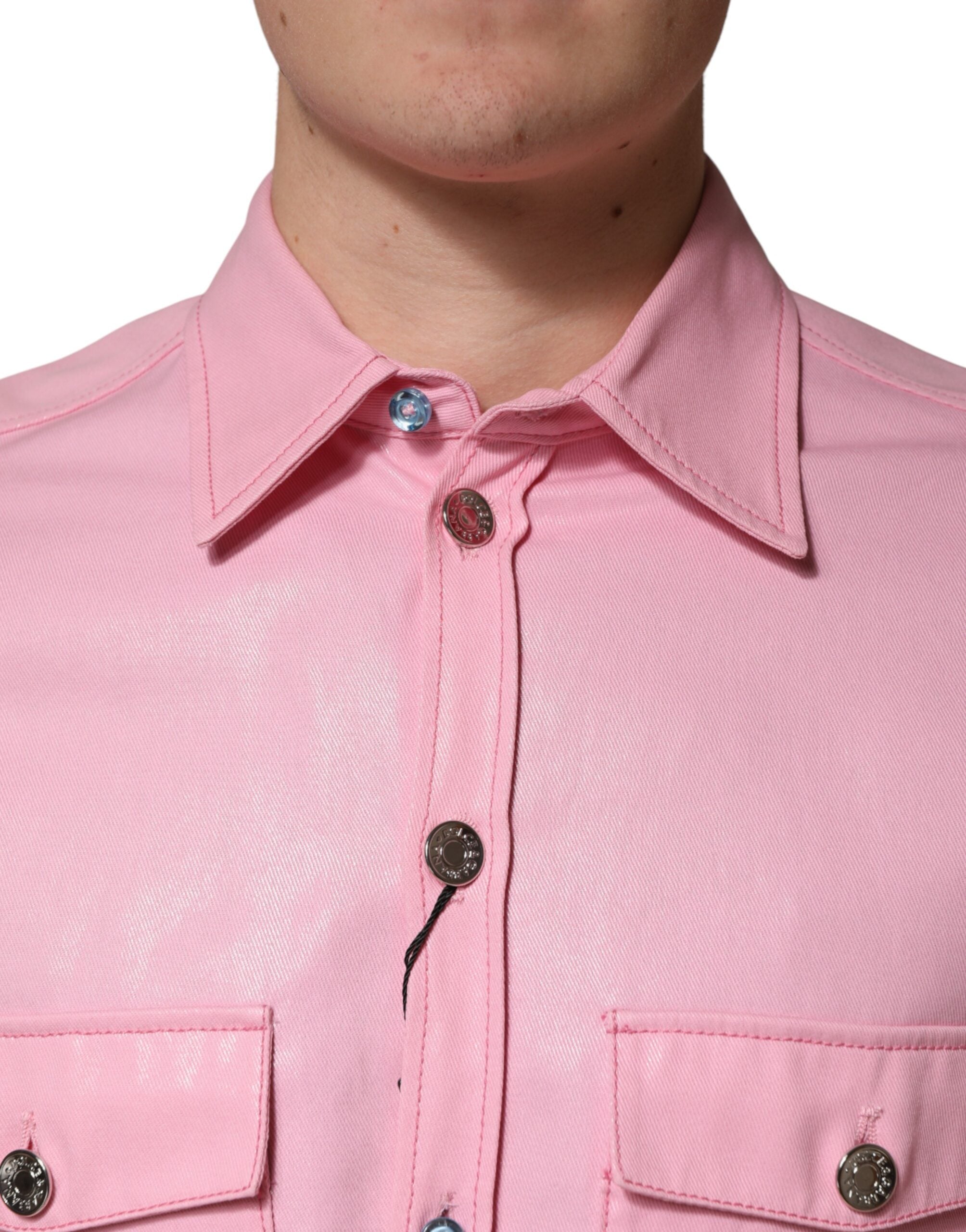 Dolce & Gabbana Pink Cotton Collared Men Button Down Men's Shirt (Pre-Owned)
