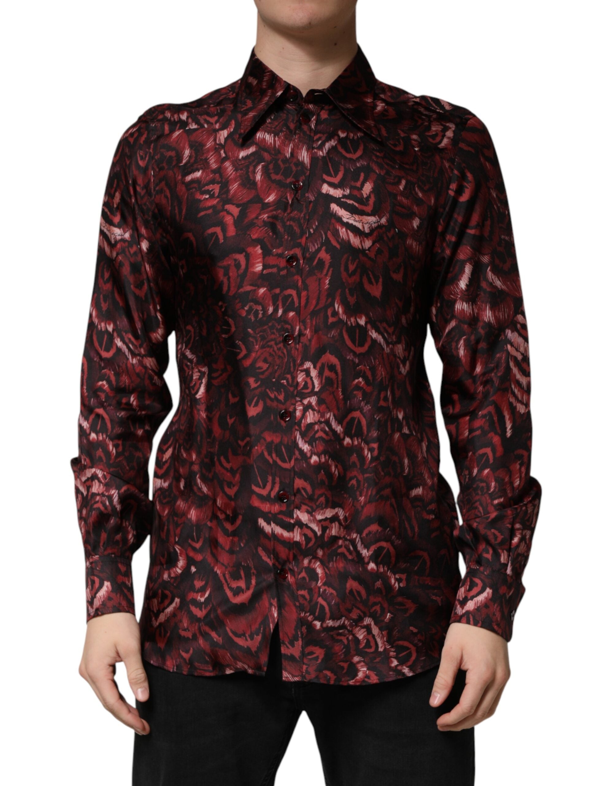 Dolce & Gabbana Bordeaux Patterned Collared Men Dress Men's Shirt